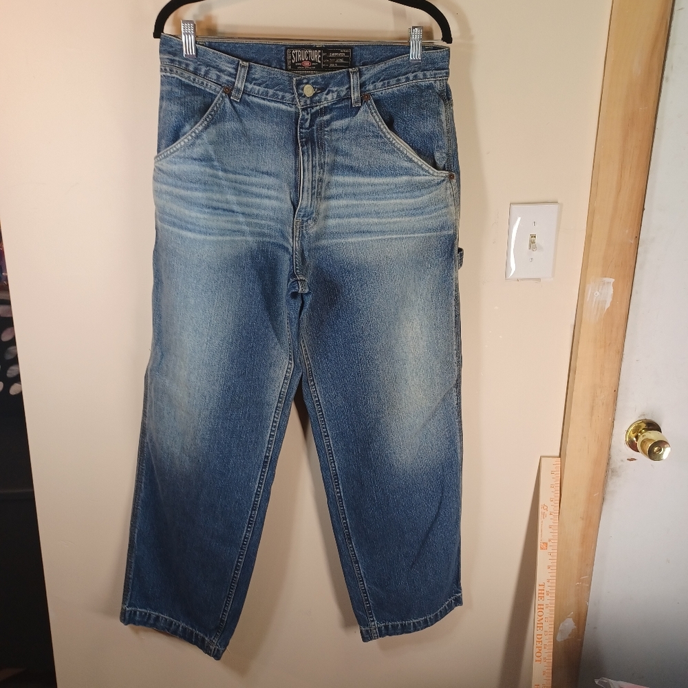 Vintage Structure Jeans Mens  Baggy Denim Carpenter Blue 32x30 VTG